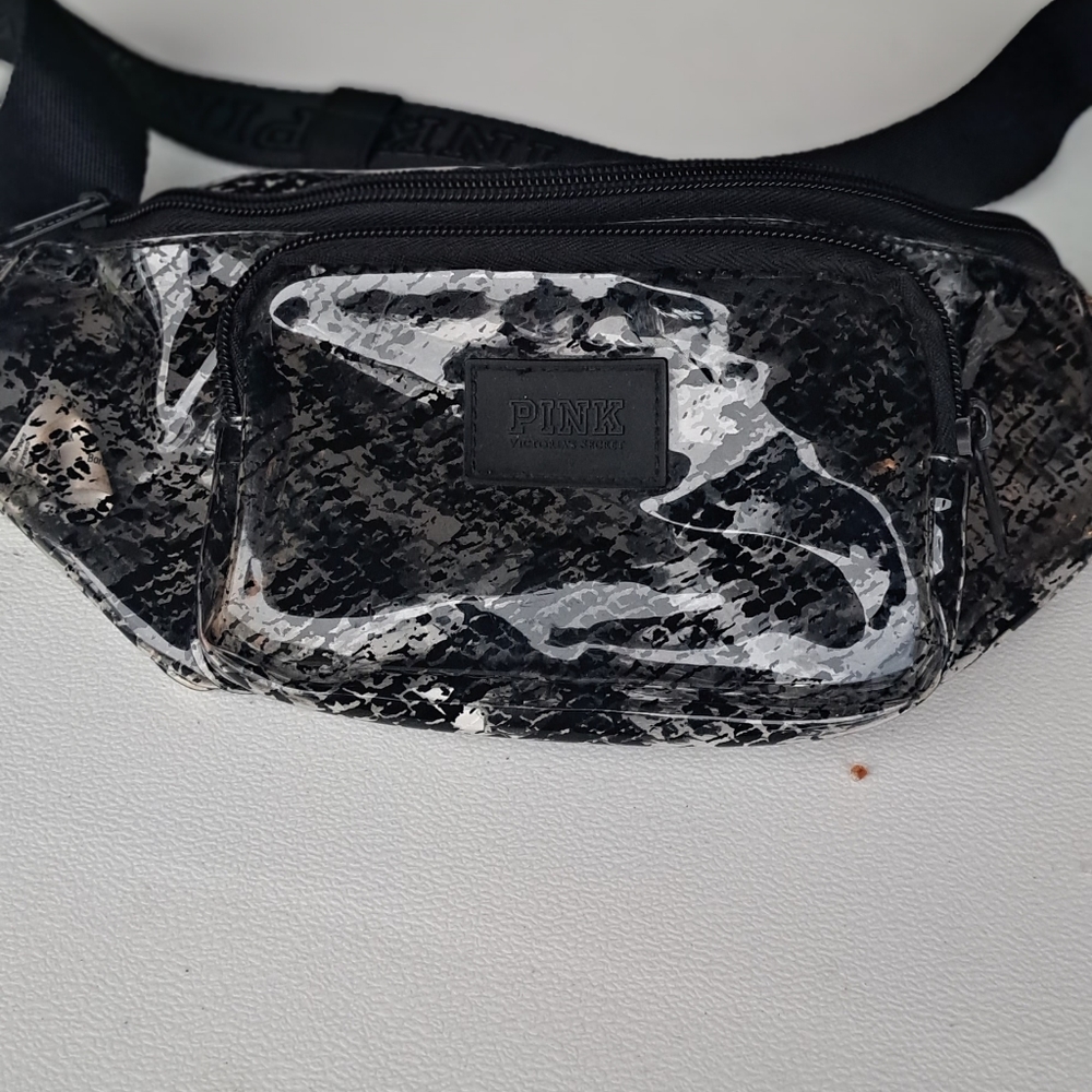 Pink victoria's Secret Snakeskin clear black fanny pack